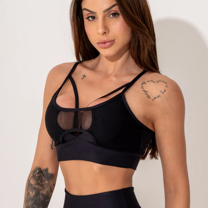 Black Intense Tulle Strap Top