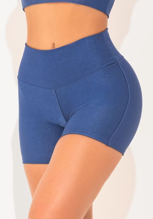 Blue Elegance Ribbed Shorts