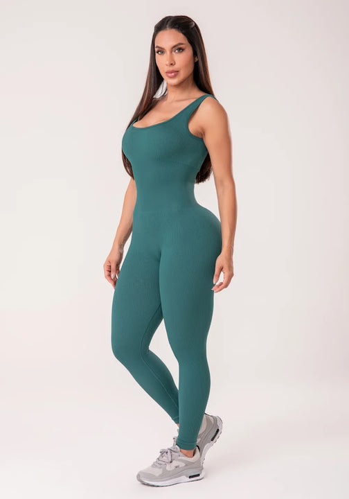 Jumpsuit - Green Ribbed Seamless