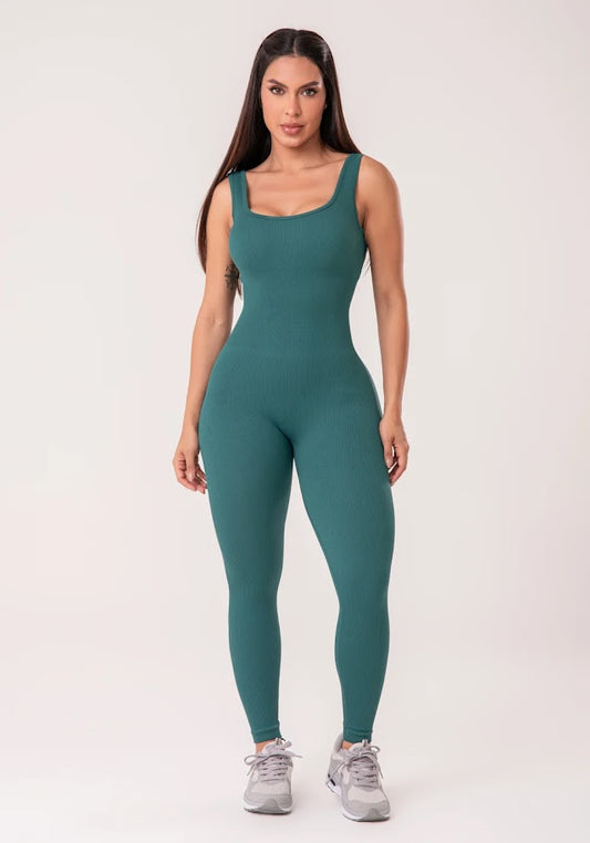 Green Ribbed Seamless Jumpsuit