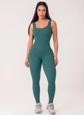 Jumpsuit - Green Ribbed Seamless
