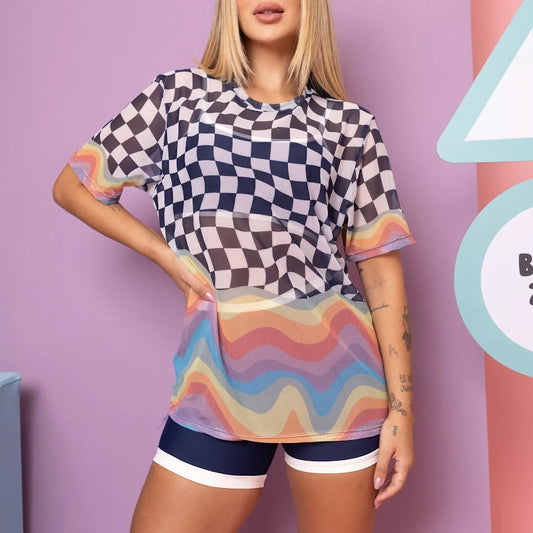 Square Rainbow Tulle Blouse